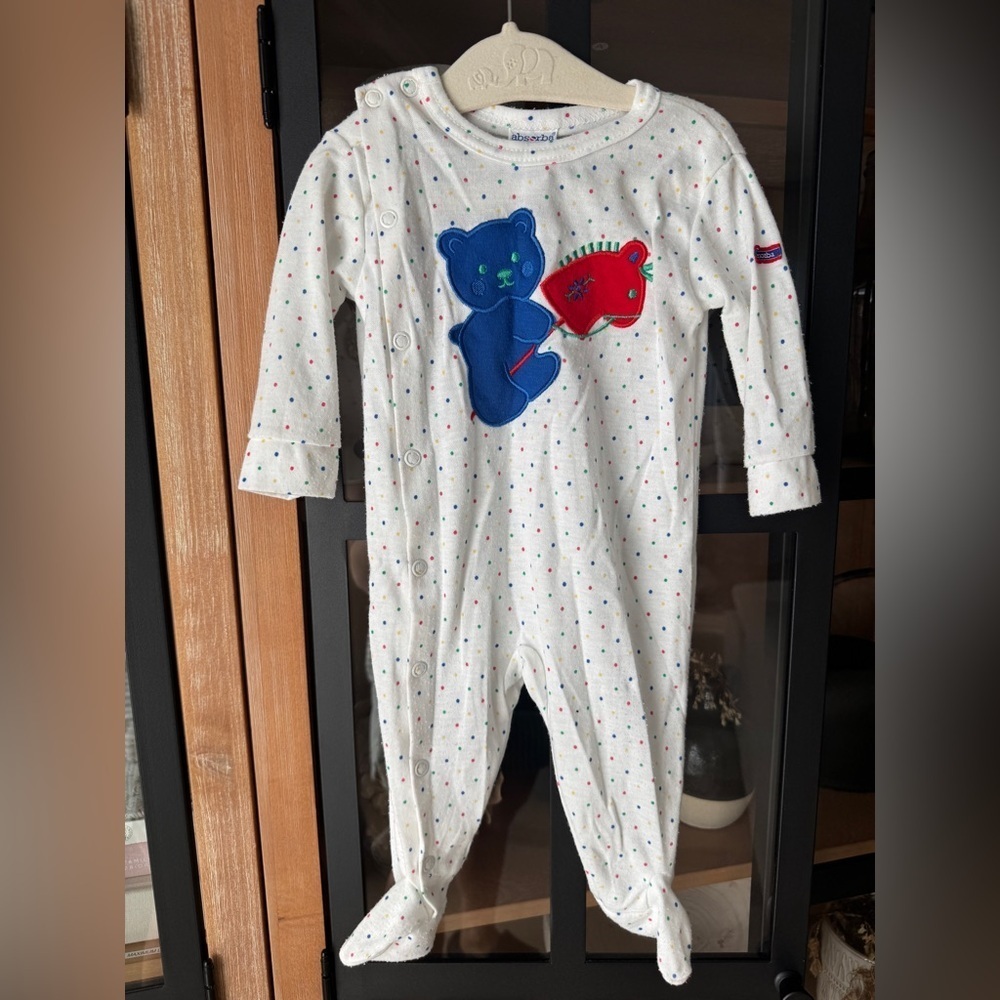 Vintage 1980s teddy bear horse footies Absorba USA Polka Dots Baby Sleeper boy